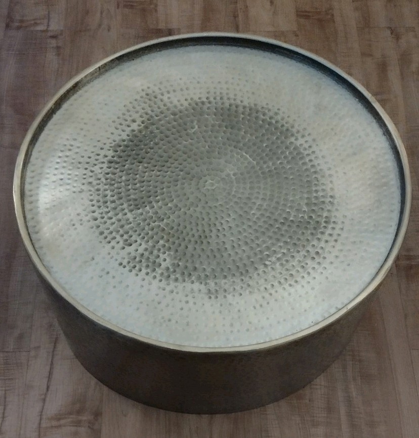 Manila Round Hammered Drum Coffee Table 26″ W 12″H