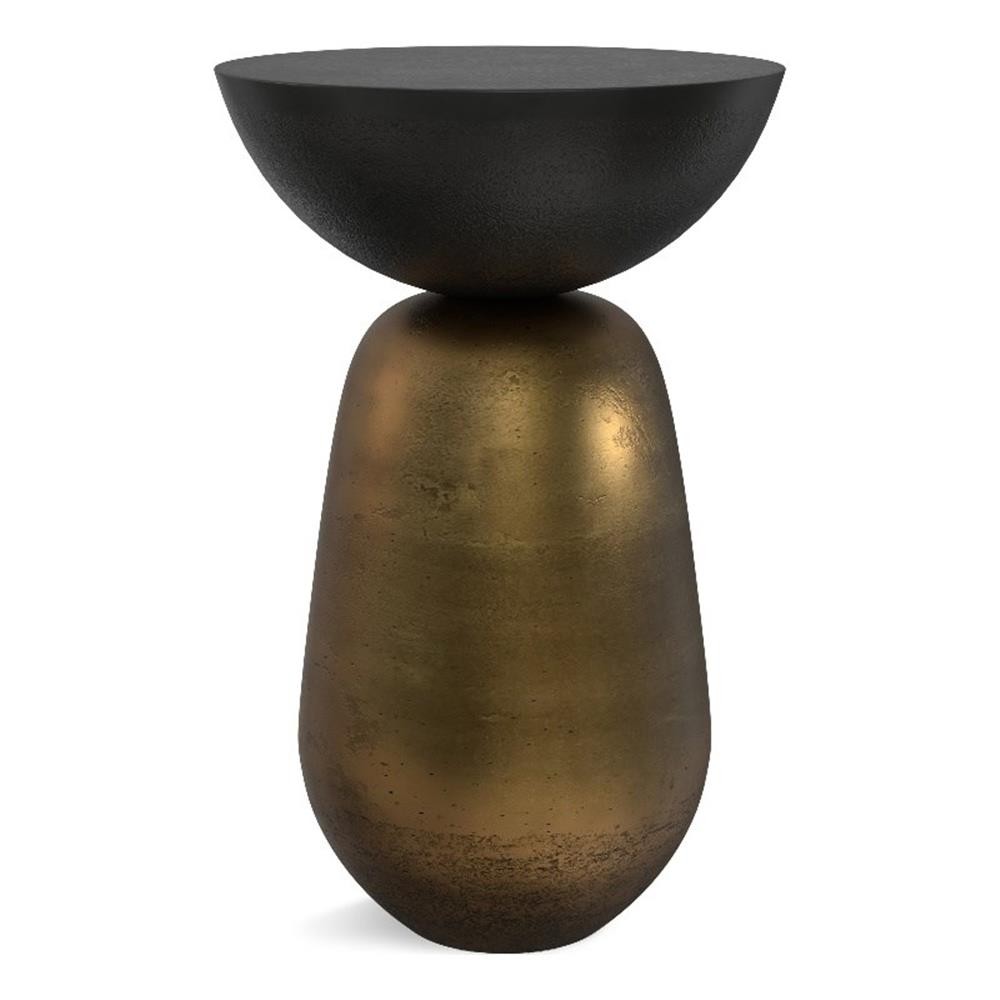 Pemberly Row Contemporary 15″ Wide Metal Side Table in Black/Antique Brass