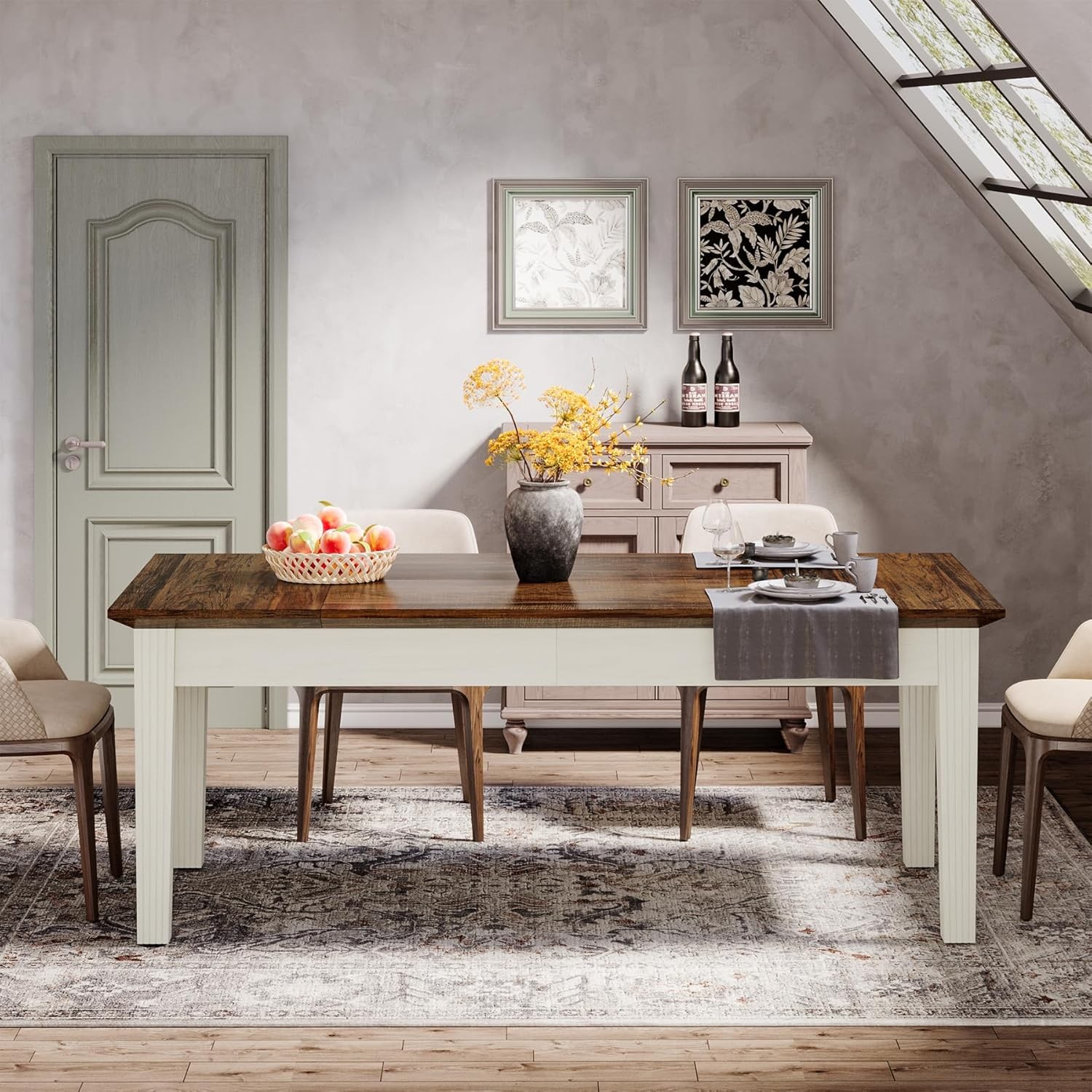62 Inch Rectangular Dining Table Farmhouse Kitchen Dinner Table for 4-6 People