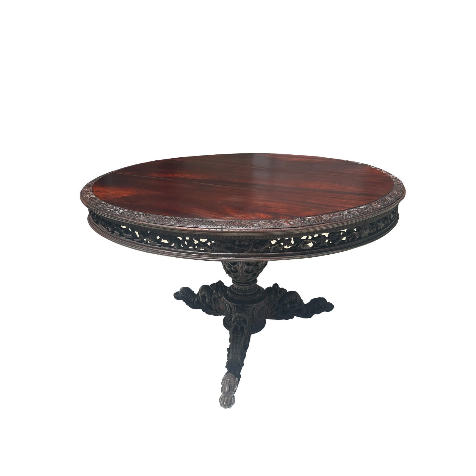 Vintage Chinese 51″ Round Pedestal Table Phoenix Dragon Motif Tri-Leg ws4102