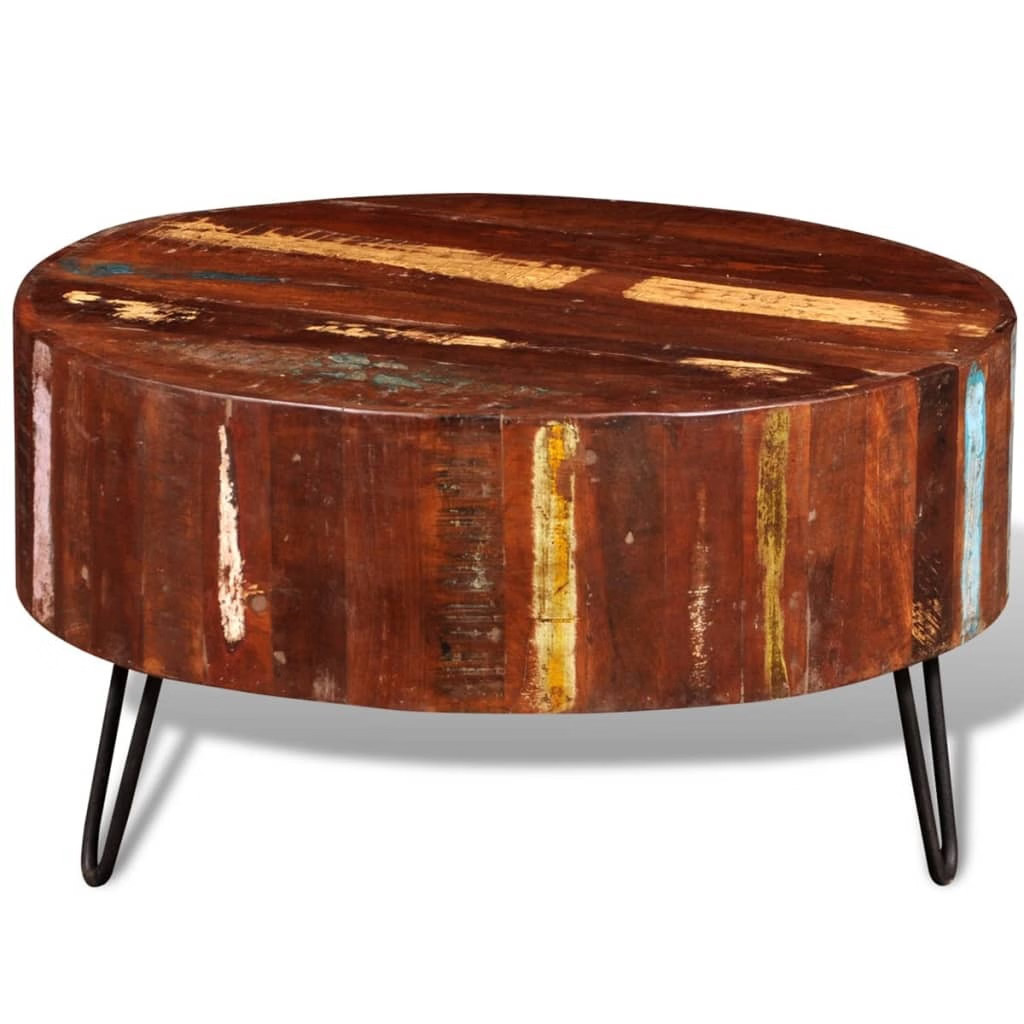 Coffee Table Multicolor Reclaimed solid wood, Iron 27.6 in diameter