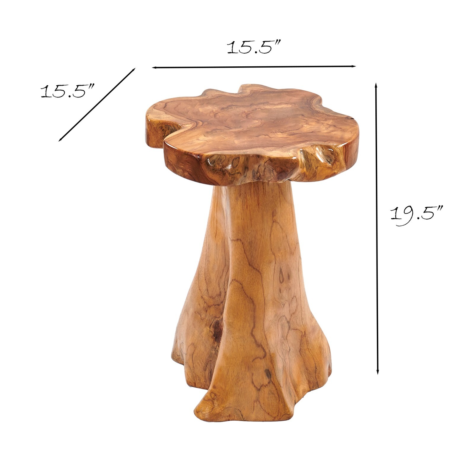 Rustic Teak Tree Stump Table – Live Edge Side Table or Stool, Natural Wood, Gift