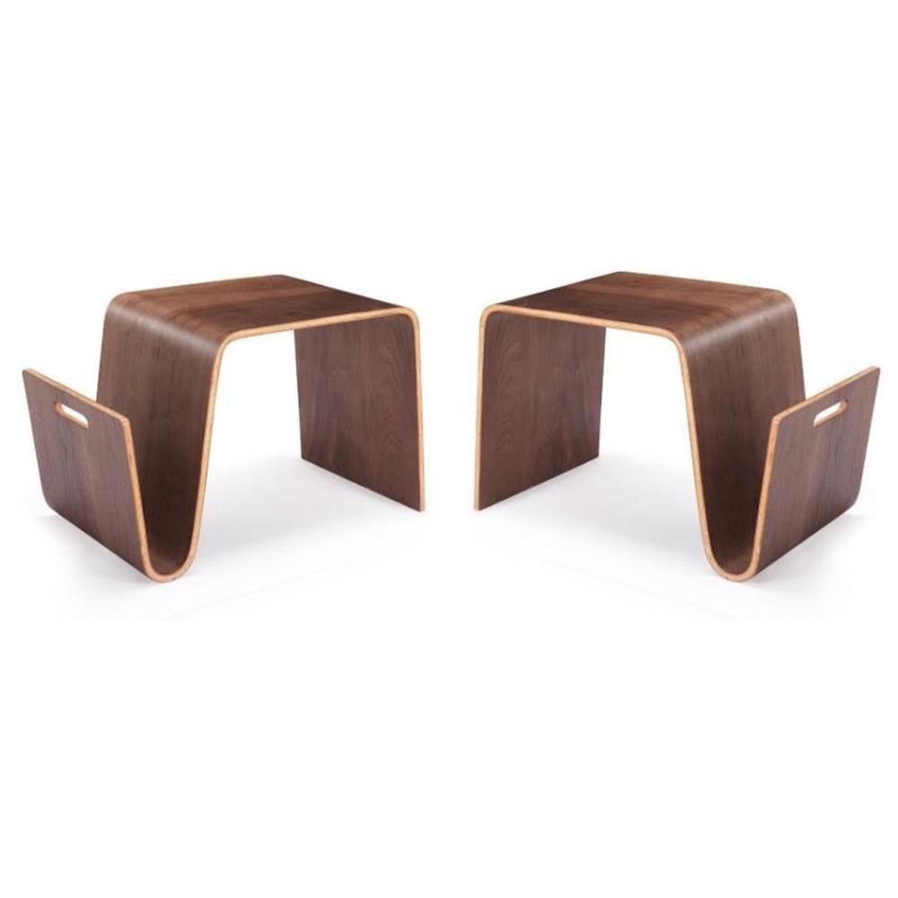 Home Square 26″ Wood Rectangle End Table in Walnut Brown – Set of 2