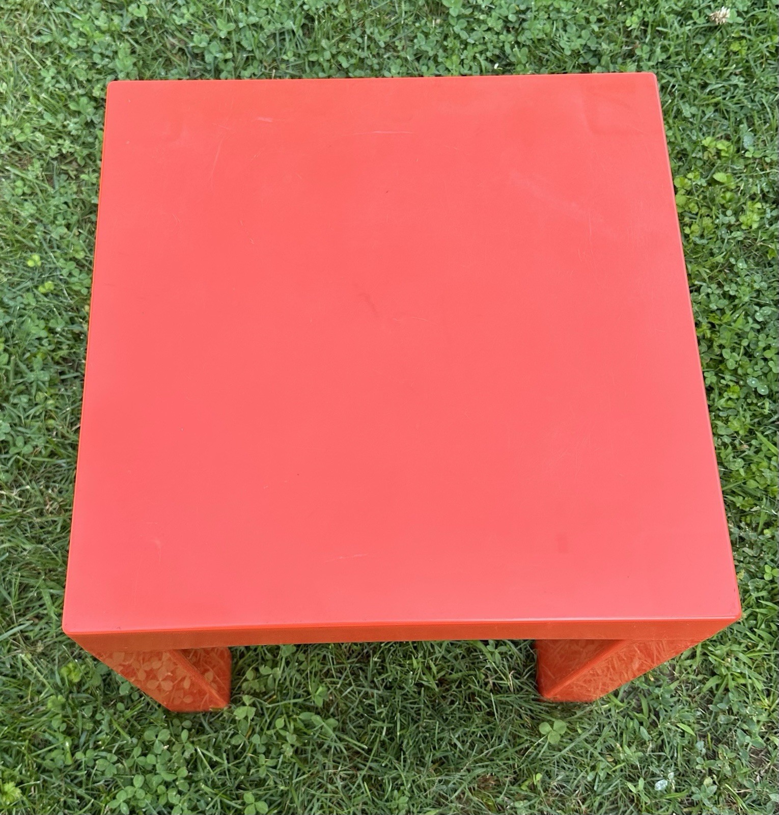Parsons Plastic Table Kartell Style Red Orange Square Vintage Mid Century 16”