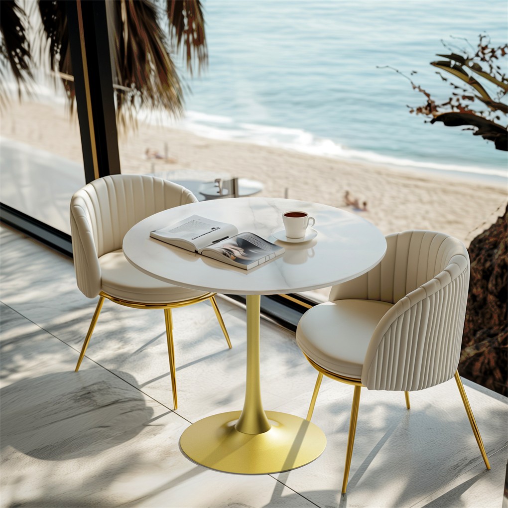 Exquisite Leisure Dining Table Marble Round Bar Table with Unique Pedestal Base