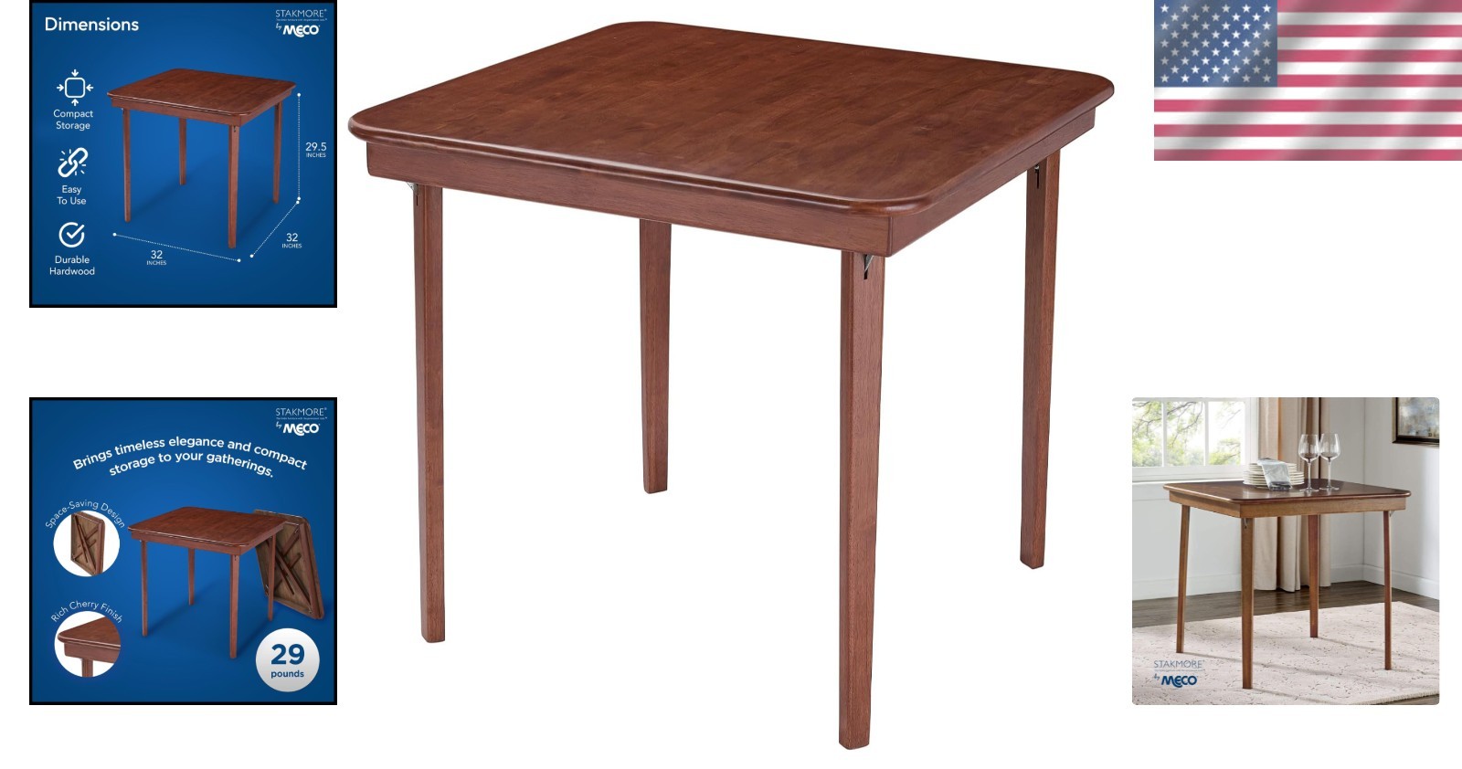 Compact 32-Inch Folding Table with Cherry Finish – Classic Design for Any Room