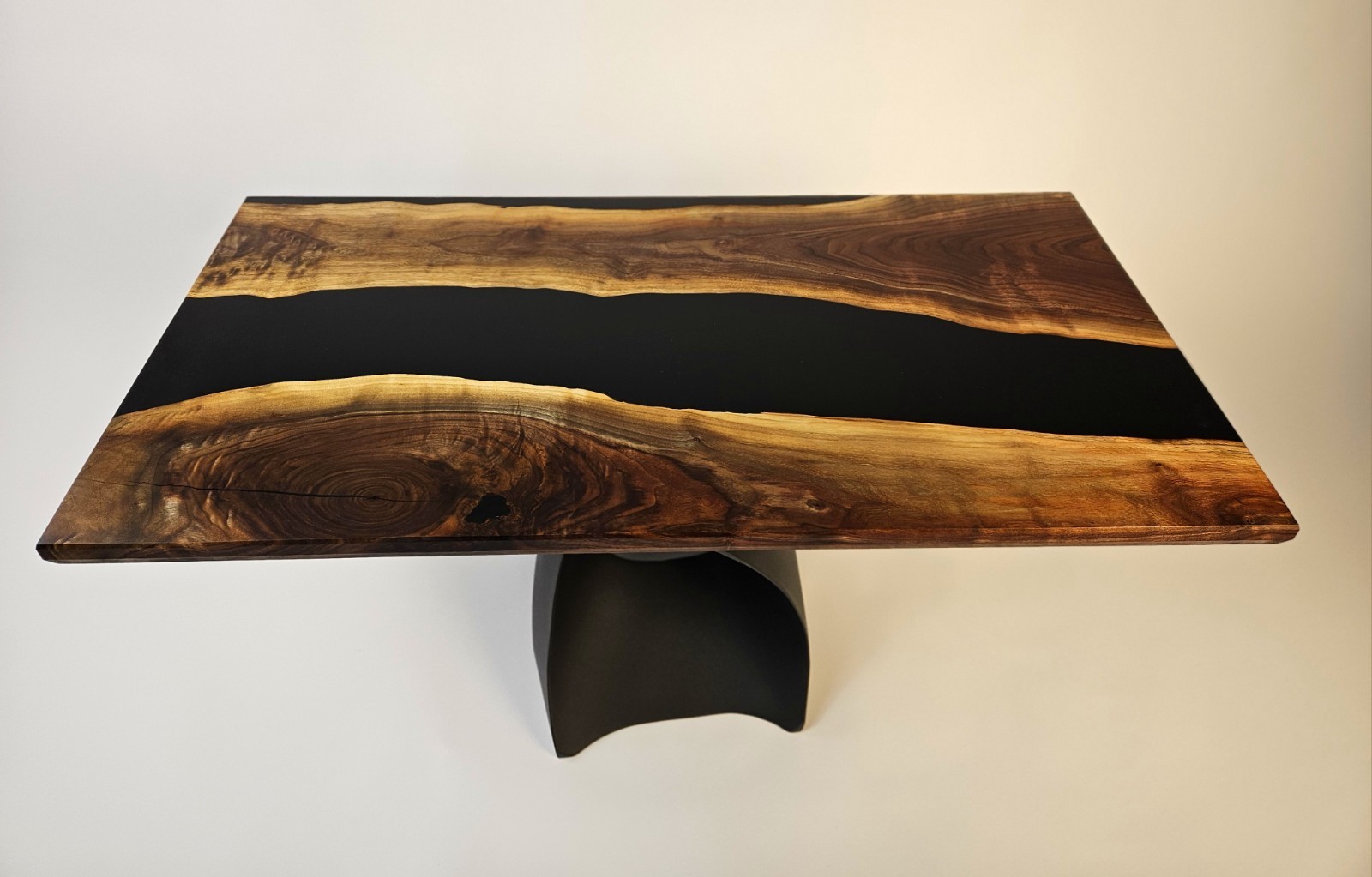Black Walnut Epoxy Coffee Table | Live Edge River Table | Modern Metal Base