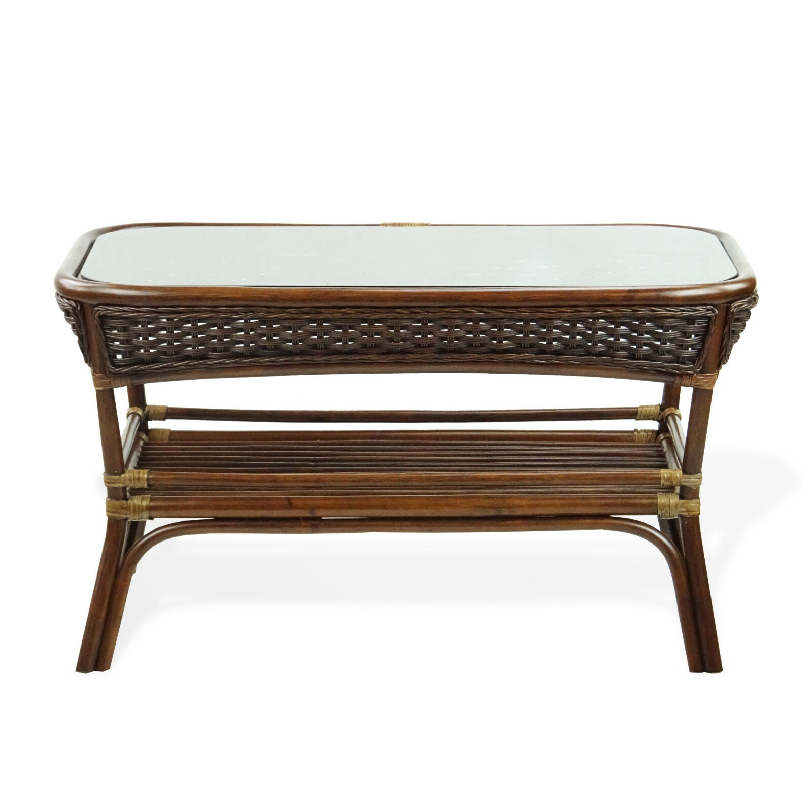 Alexa Rectangular Coffee Table Dark Walnut Color Natural Rattan Wicker Handmade