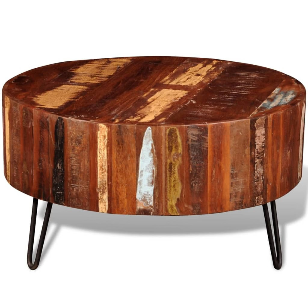 Coffee Table Multicolor Reclaimed solid wood, Iron 27.6 in diameter