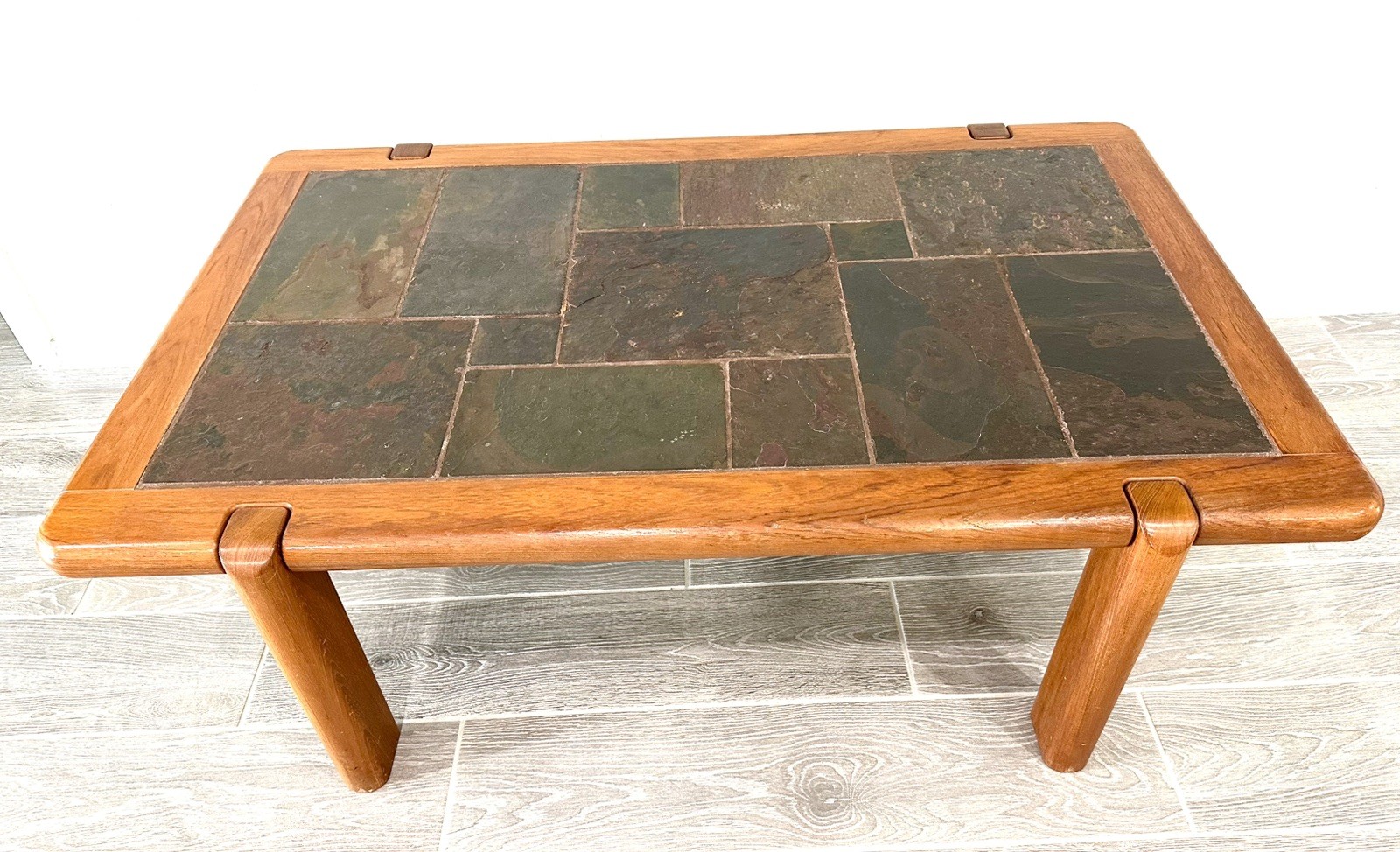 Mid Century Scandinavia Style Teak Wood Coffee Table With Slate Top