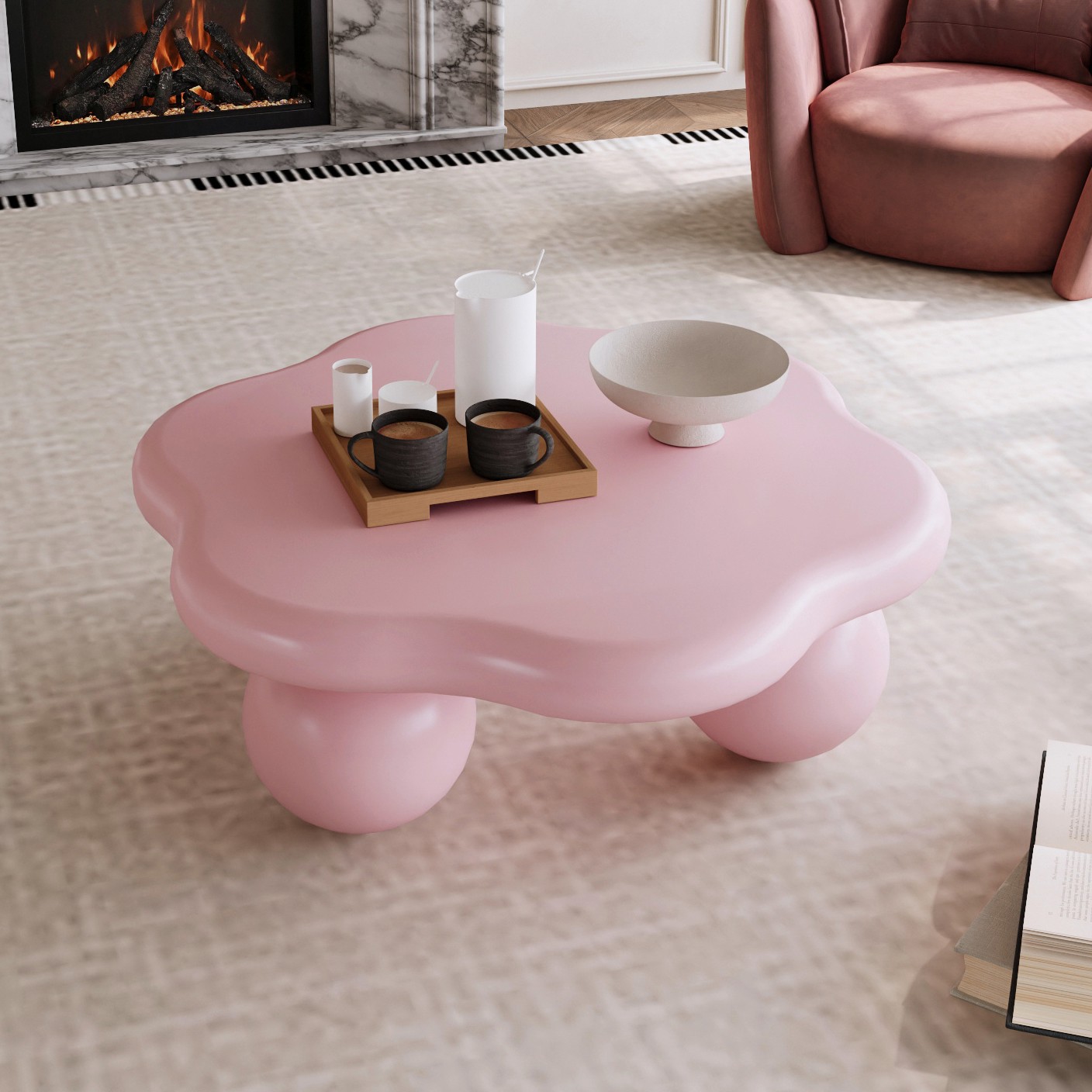 Cloud Coffee Table Pink, Soft Rounded Edges, Safe for Kids & Living Room