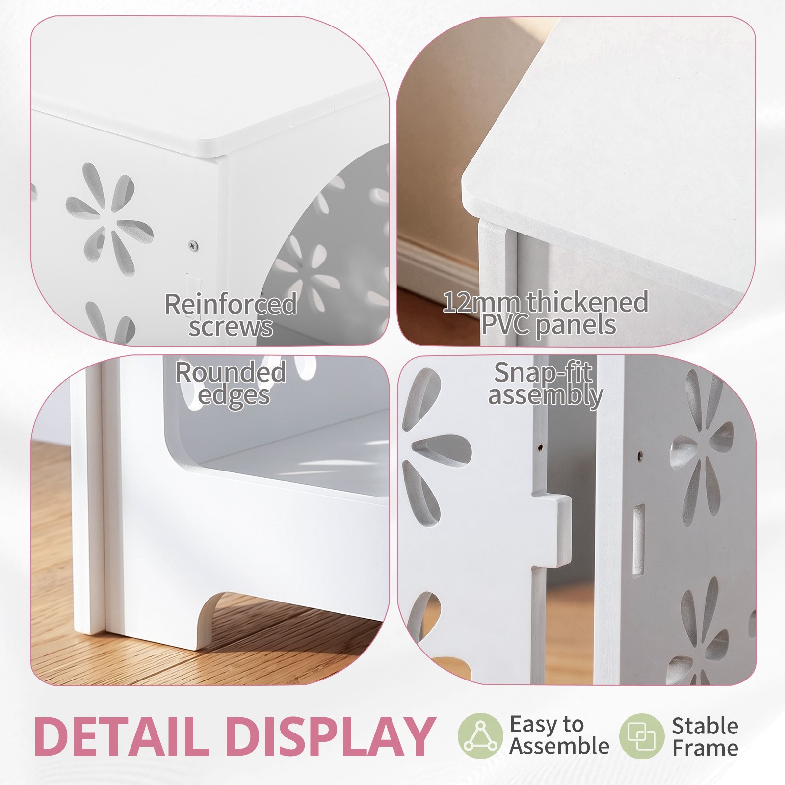 Small Side Table Living Room Bedroom PVC Bedside with Storage Rack for Indoor