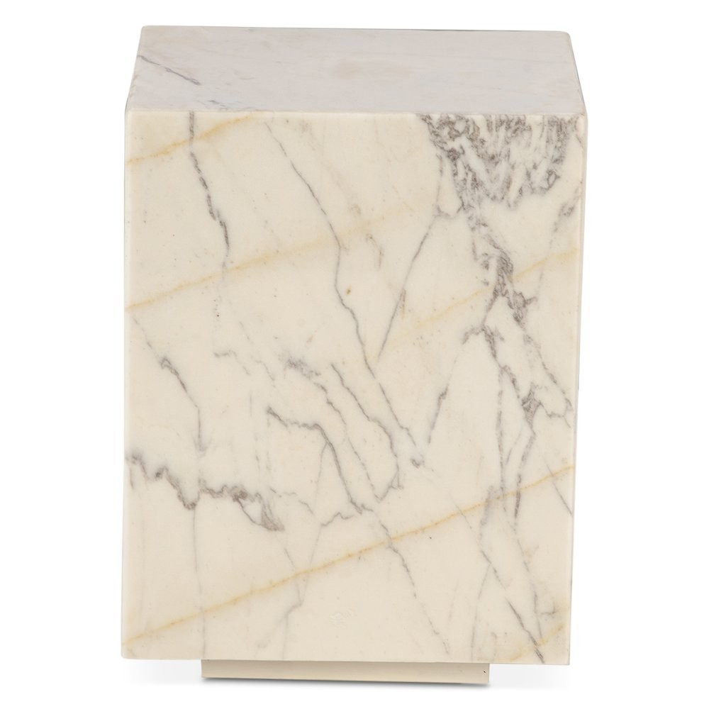 Giza 15″ Drum Side Table in Alabaster Marble