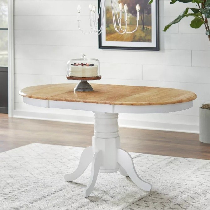 White Natural Oak Finish Country Dining Room Pedestal Table w/Leaf Diningroom