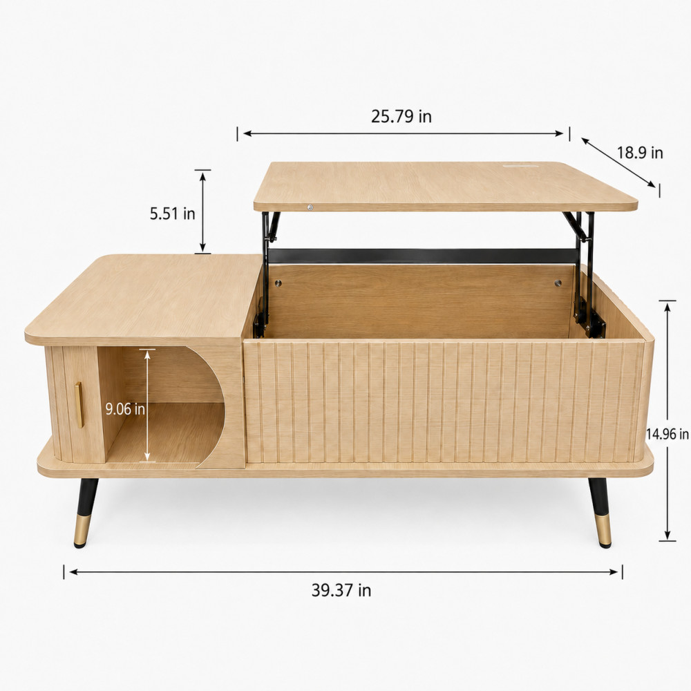 Wood Lift Top Coffee Table Lift Tabletop Dining Center Table for Living Room