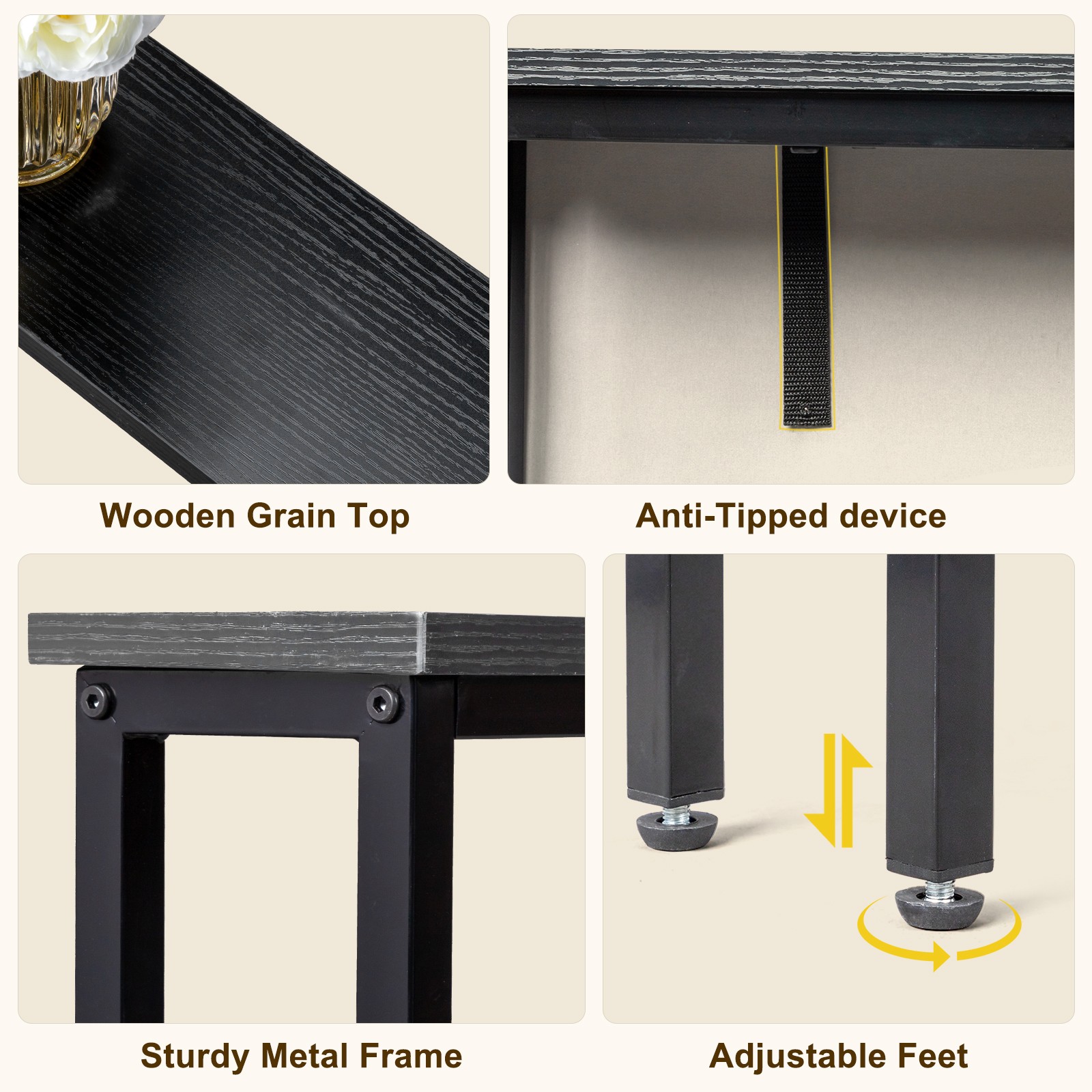 39.4″ Narrow Console Sofa Table with Power Outlets and USB Ports, Black