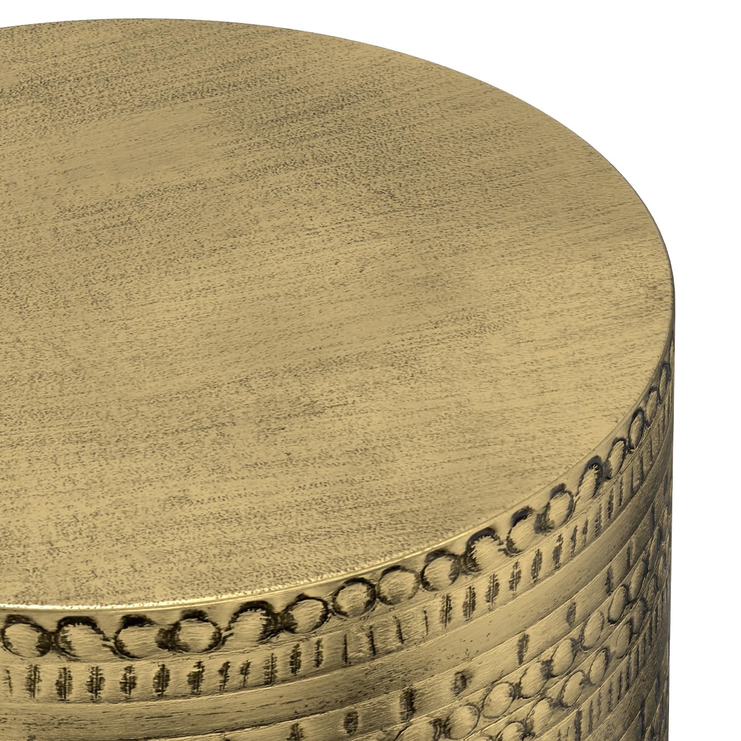 Simpli Home Johnsen Boho 15 ” Metal Large Accent Side Table in Antique Gold