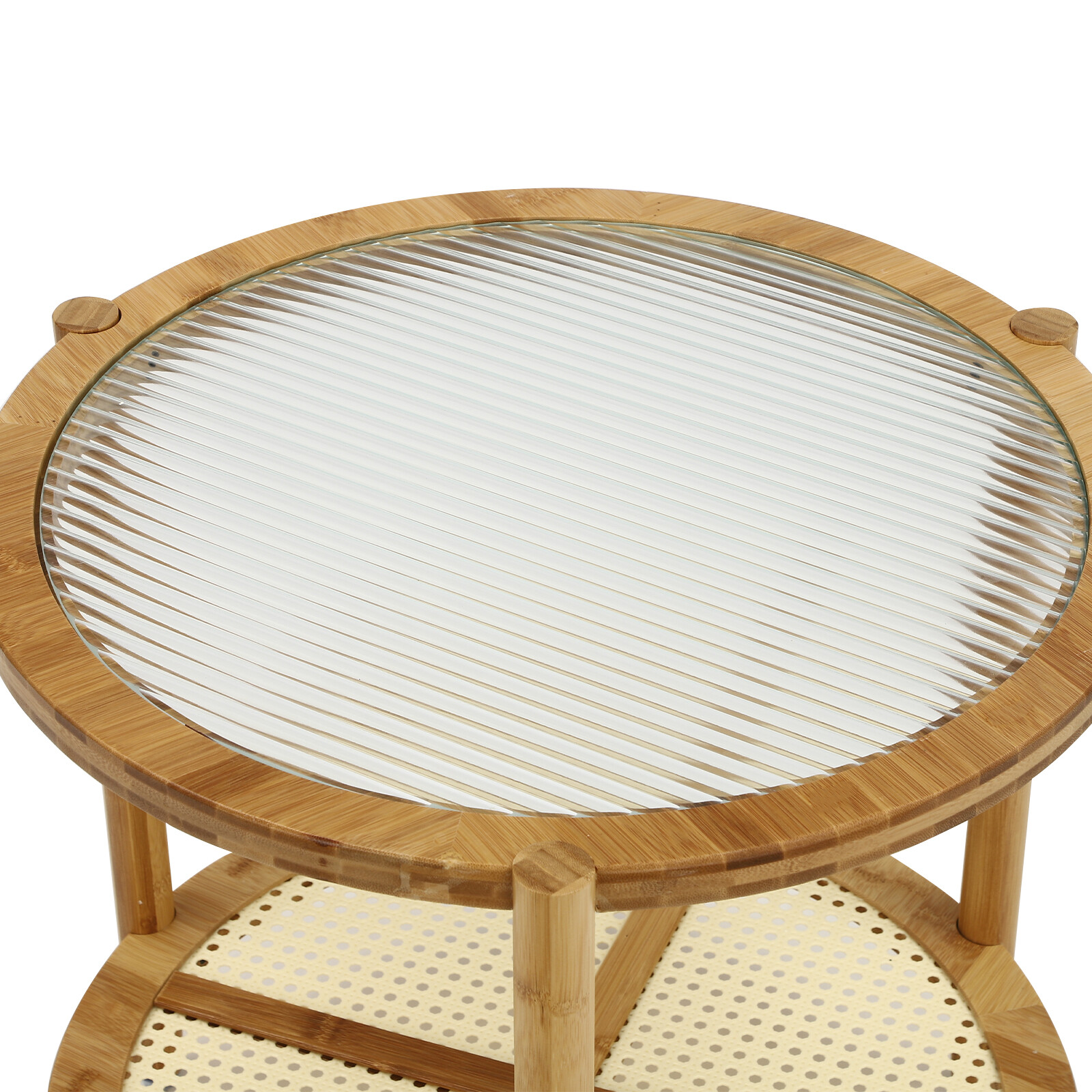 Round Coffee Table,Wood Living Room Table 2 Tiers Indoor End Table Free Standing