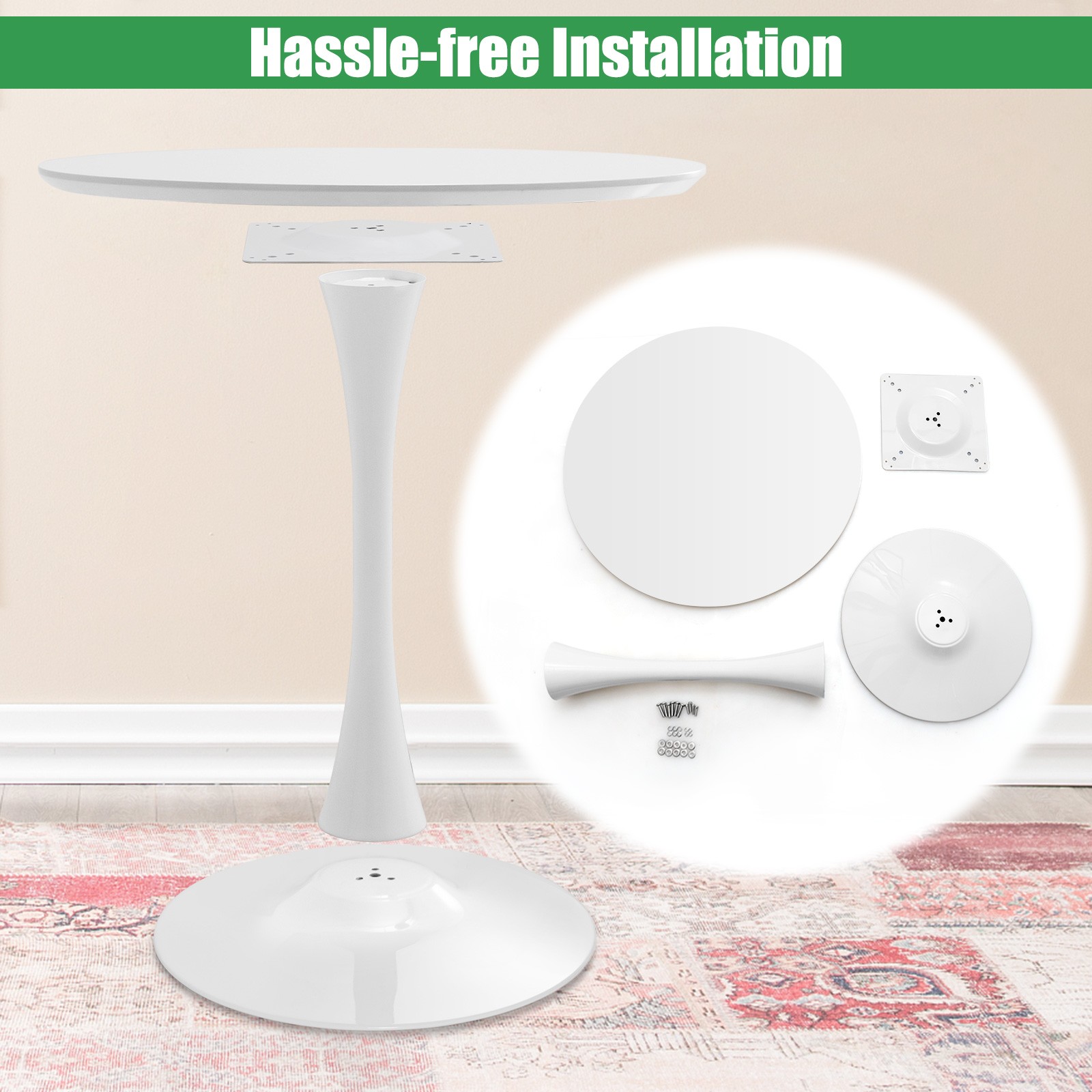 32″ Modern Tulip Kitchen Table Round Dining Table W/MDF Top& Metal Pedestal Base