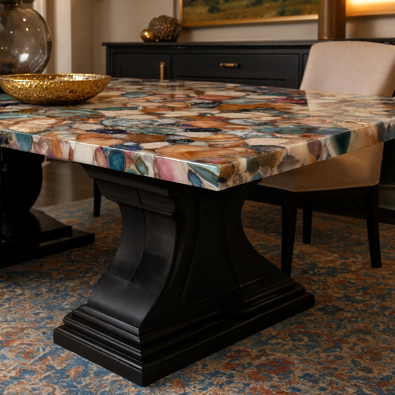 Multi Color Agate Coffee Table | Natural Stone Rectangle Cocktail Table