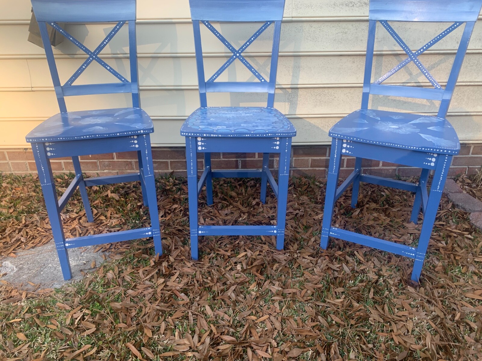 Handpainted Spring Blue Chairs (Set of 3) NEW