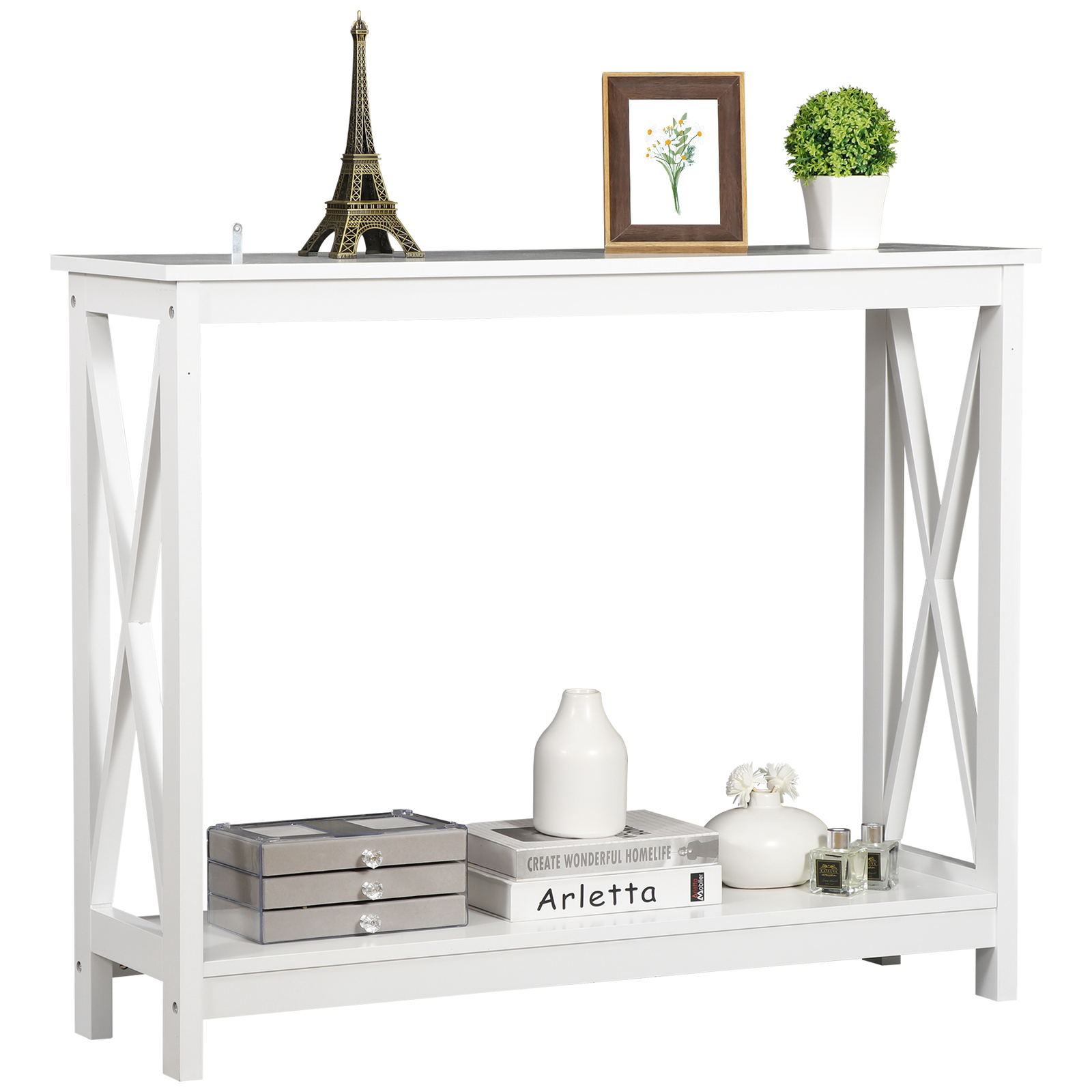 ZenSports 2-Tier Narrow Console Table for Entryway Modern Accent Sofa White