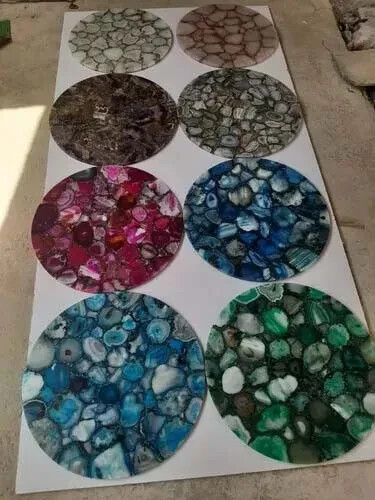Mixed Color Agate Coffee Table – Natural Gemstone Top, Luxury Crystal Accent art