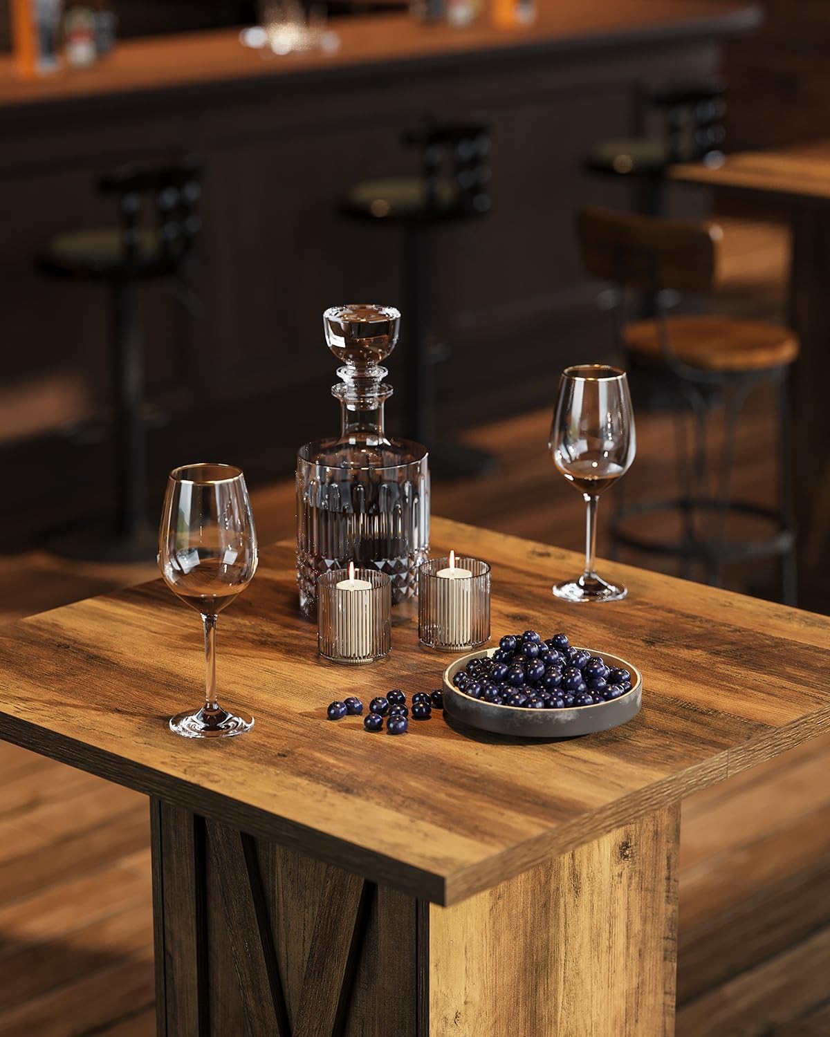 Square Bar Table with Storage, 39.4″H Industrial Square High Top Pub Table