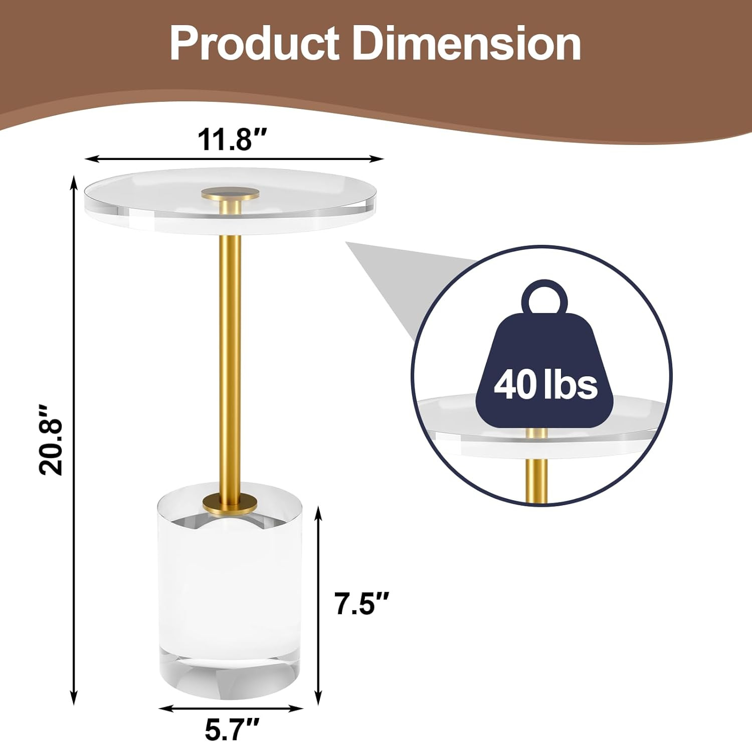 Modern Gold Acrylic End Table – Stylish Clear Side Table for Any Room