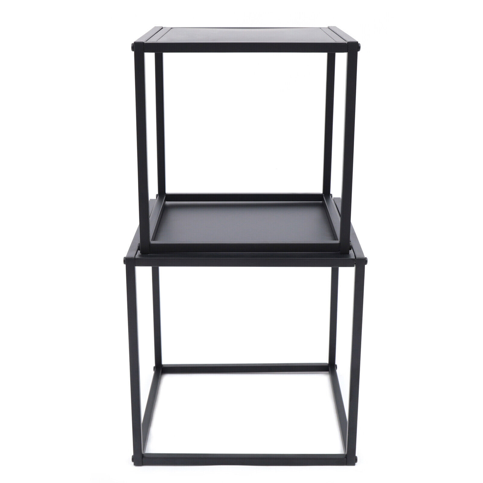2PC Square Coffee Table End Table Modern Metal Side Table Matt Black Home Office