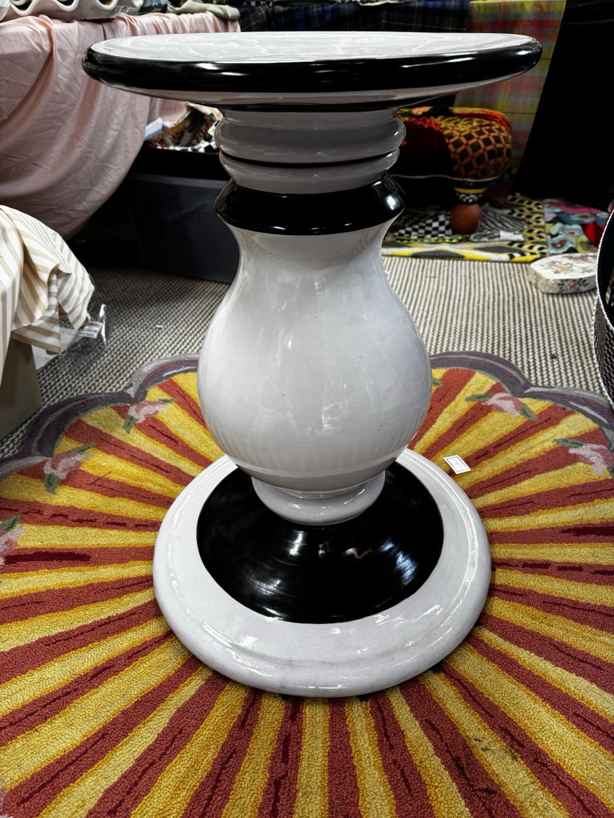mackenzie Childs ceramic pedestal table Or Stand Black And White