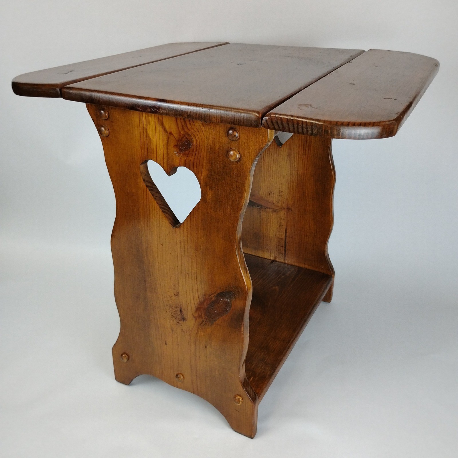 Handmade Solid Wood Heart Cut Out Drop Leaf Side End Table Country 21″ Plants