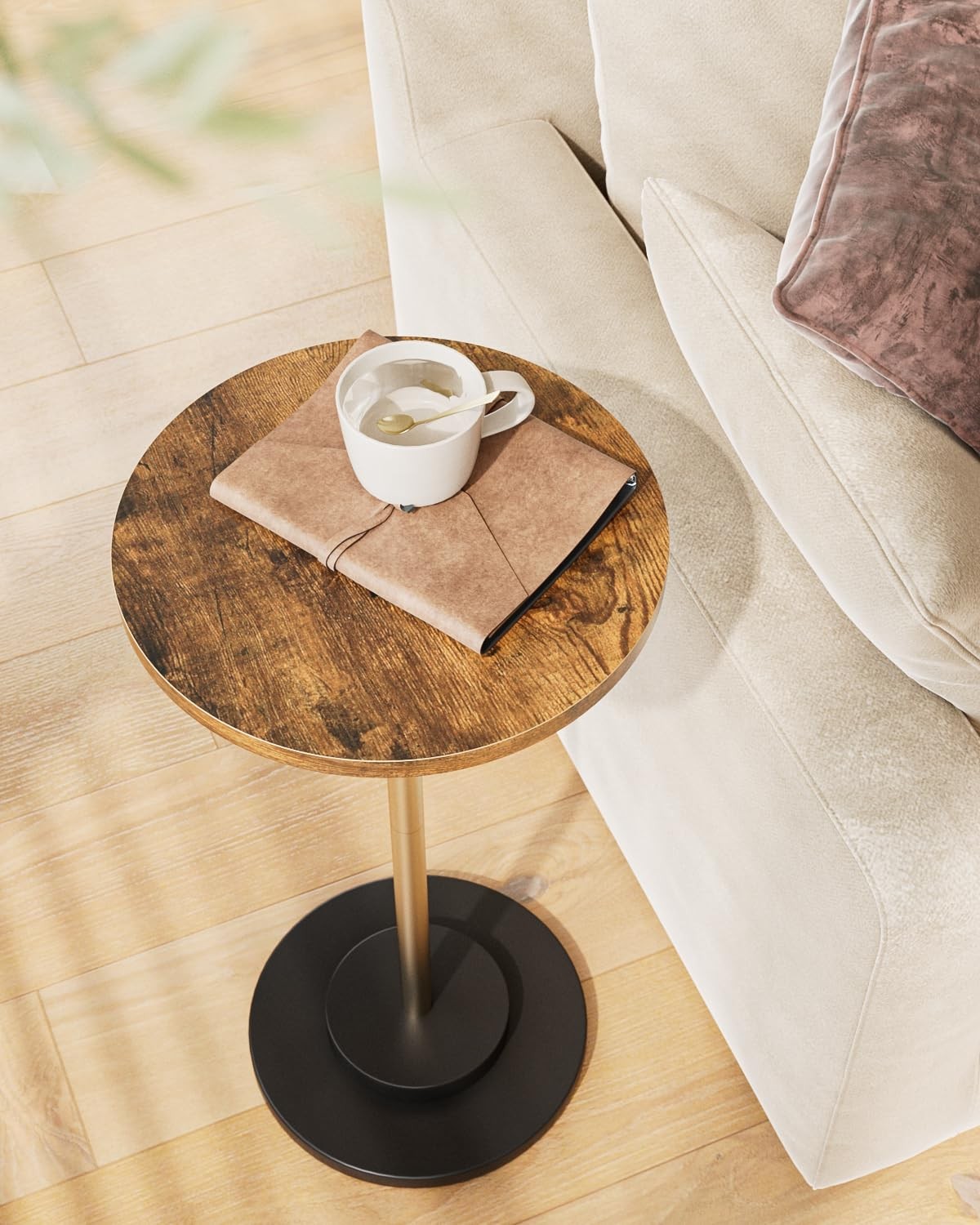 Masupu Drink Table, Round Side Table for Small Spaces, Pedestal Small End Table