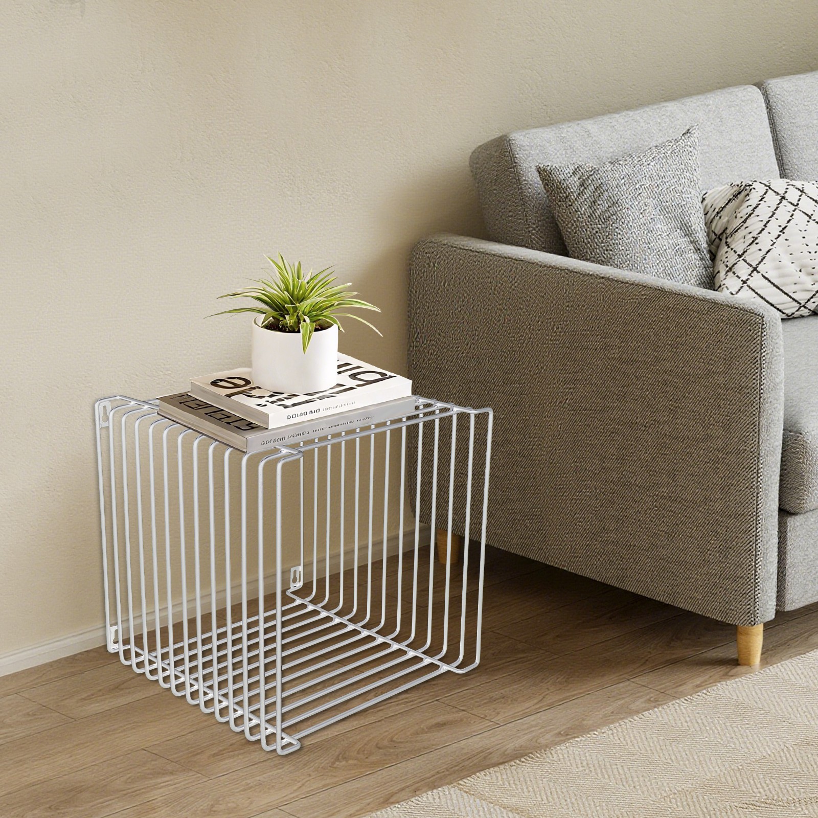 Side Table, Square Geometry Side Table, Linear Metal End Table