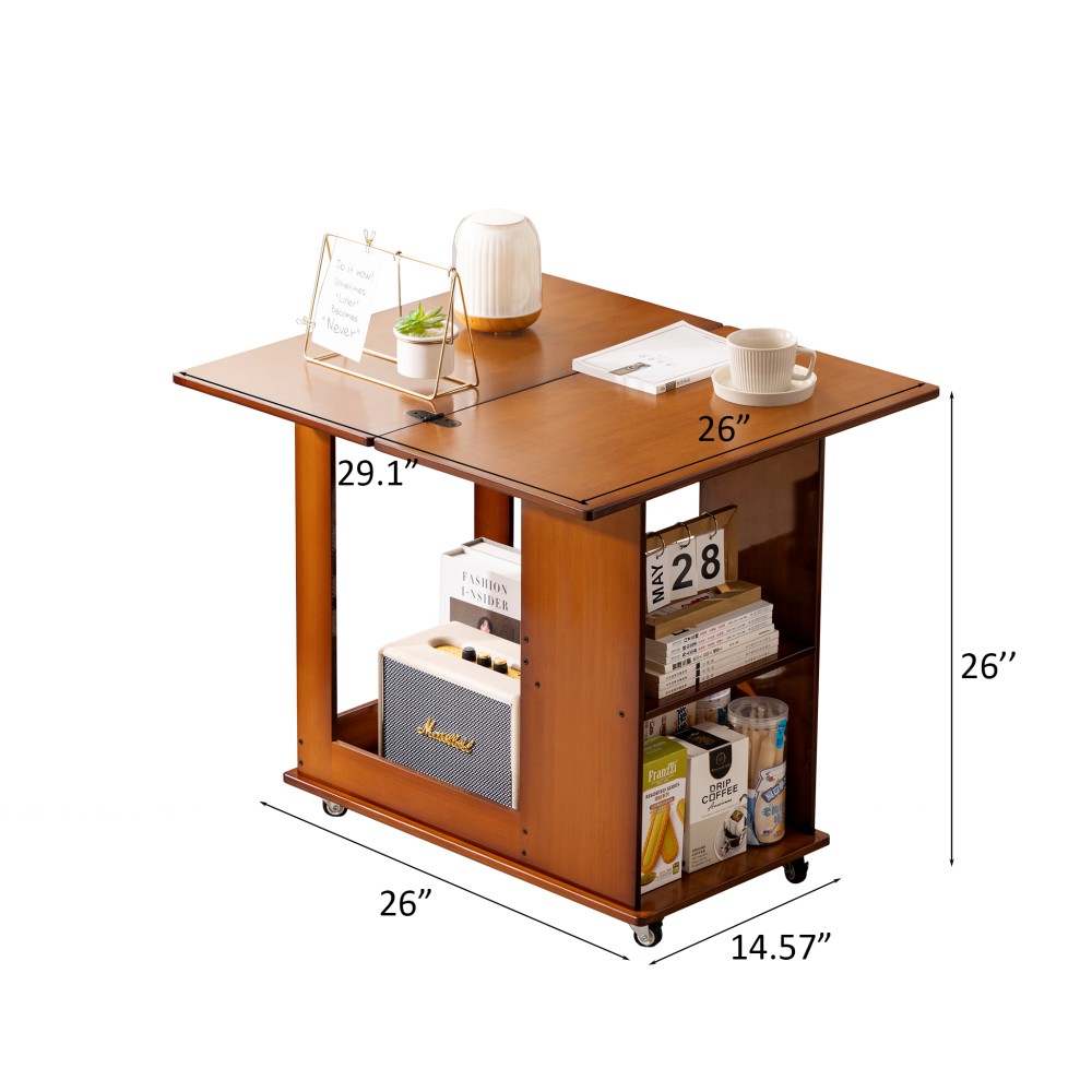 Folding Edge Table With Movable Storage, Bamboo Foldable Tabletop for Beds Sofas