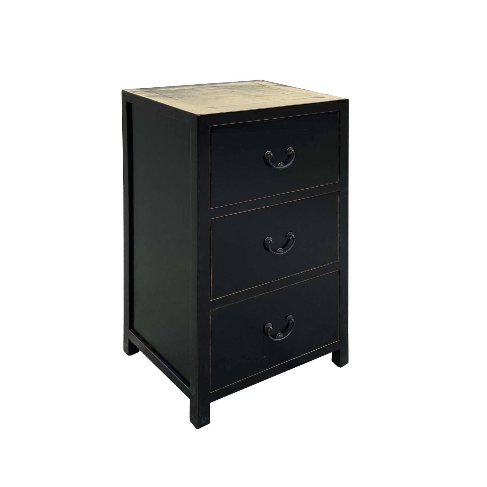 Oriental Black Lacquer 3 Drawers End Table Nightstand Cabinet cs7494