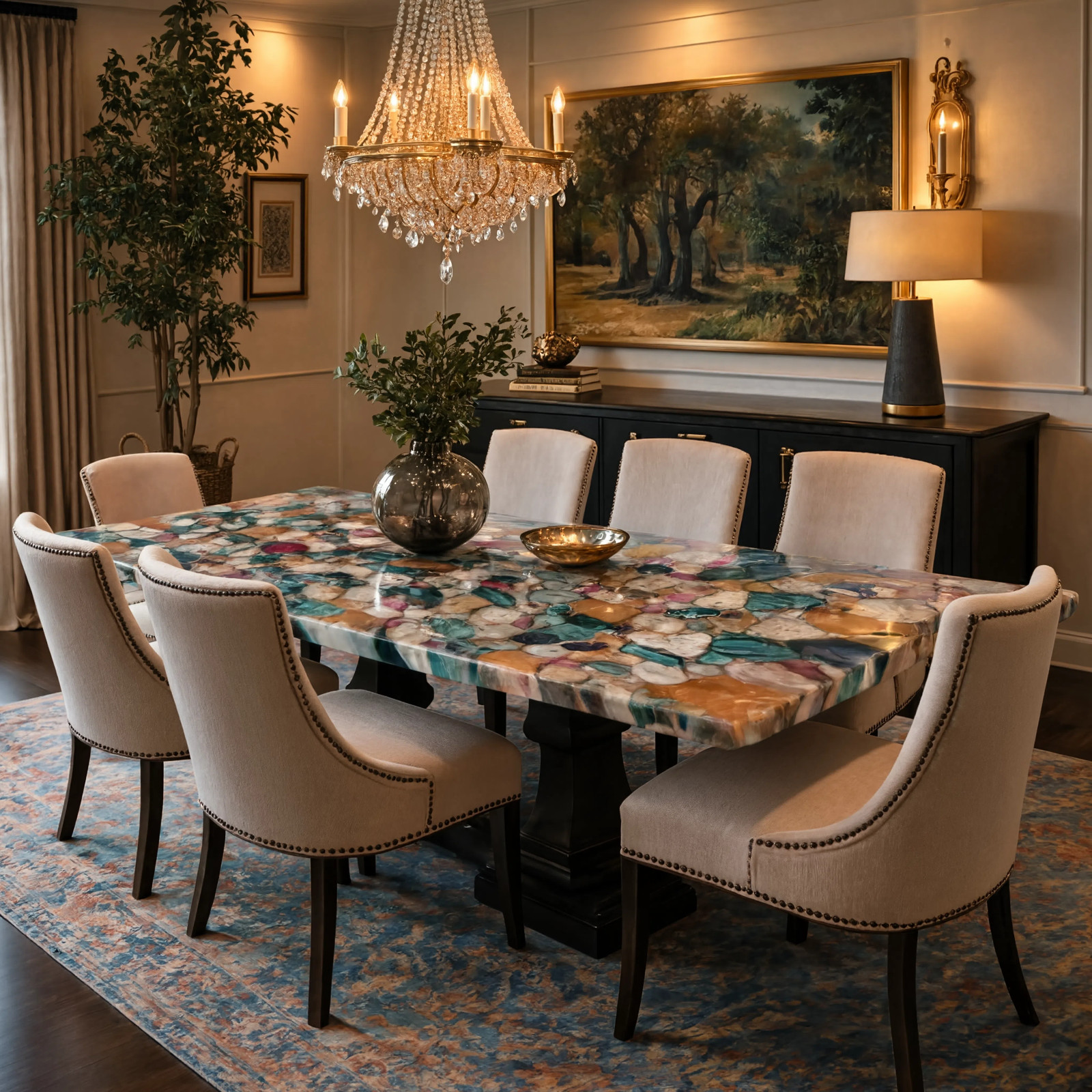 Multi Color Agate Coffee Table | Natural Stone Rectangle Cocktail Table