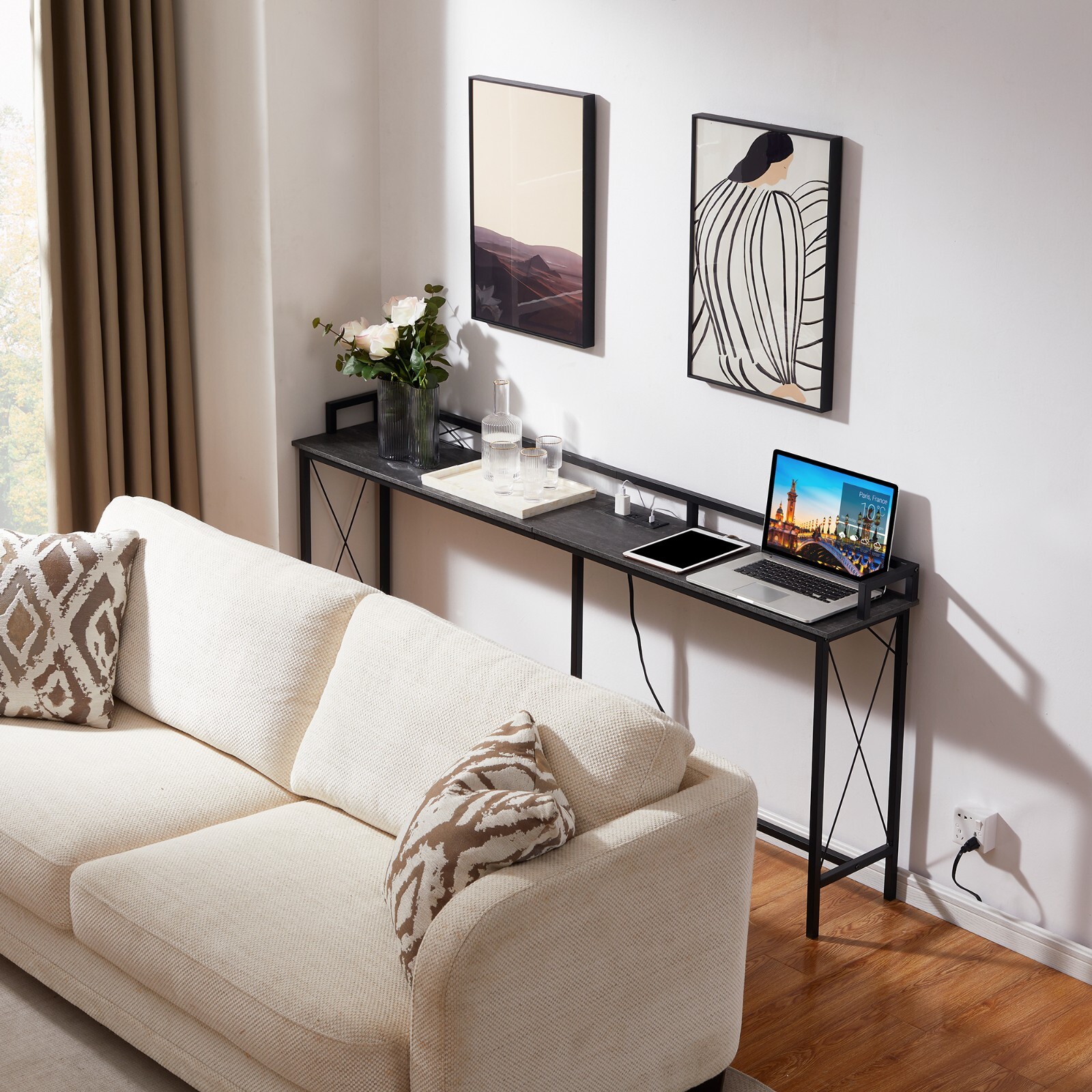 Console Table with Power Outlet 39/55/70″ Long Narrow Sofa Entryway Side Table
