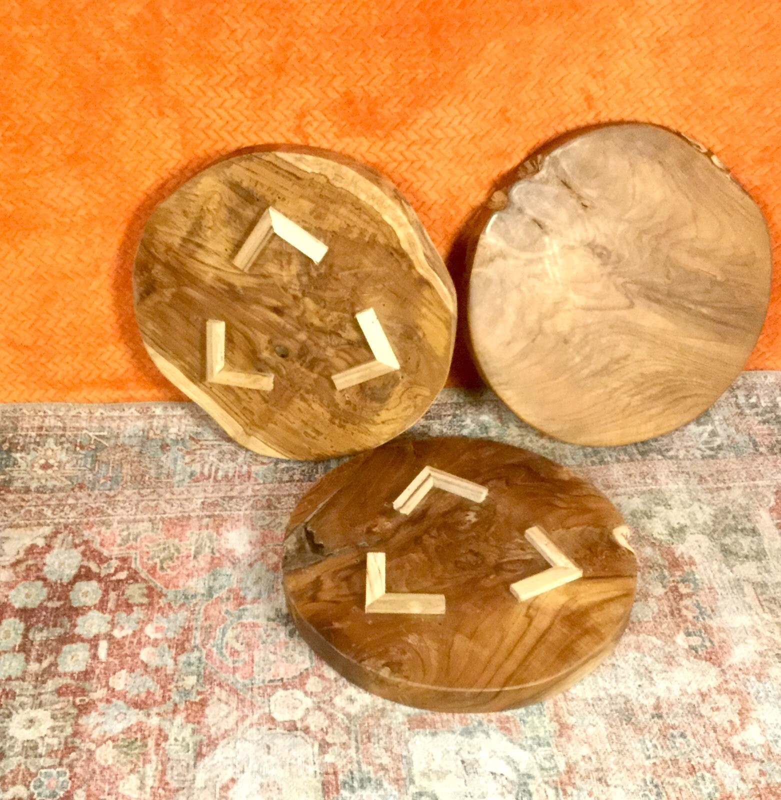 Rustic Natural Round Teak Wood Slab Table Top DIY for Side End Table Home Decor