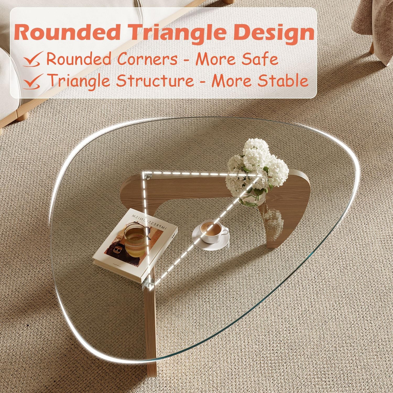 Modern Coffee Table for Living Room and Small Spaces, 43.3″ x 29.5″ x 15.8″