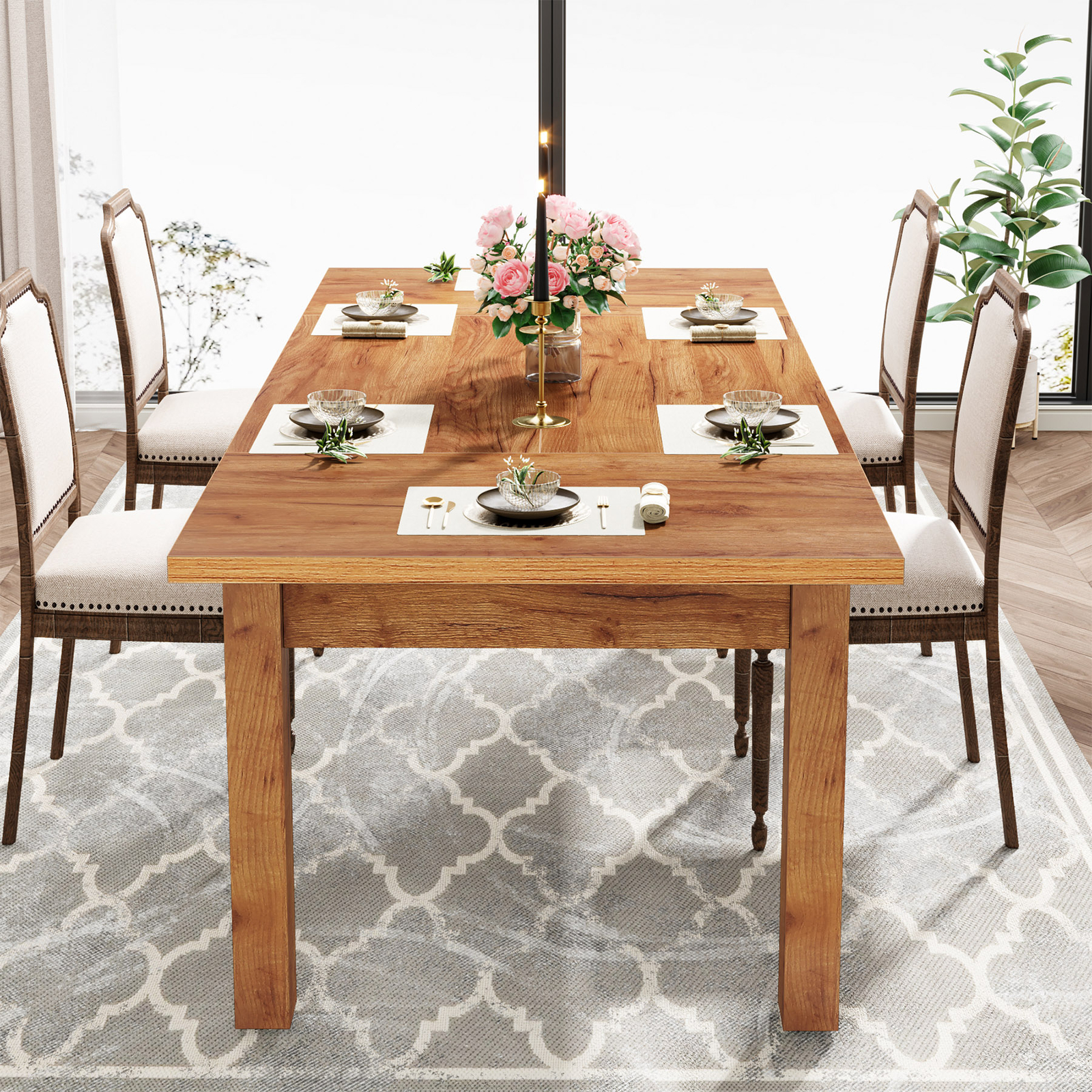 70.9” Rectangular Dining Table Large Wooden Kitchen Dinner Table for 6-8 People