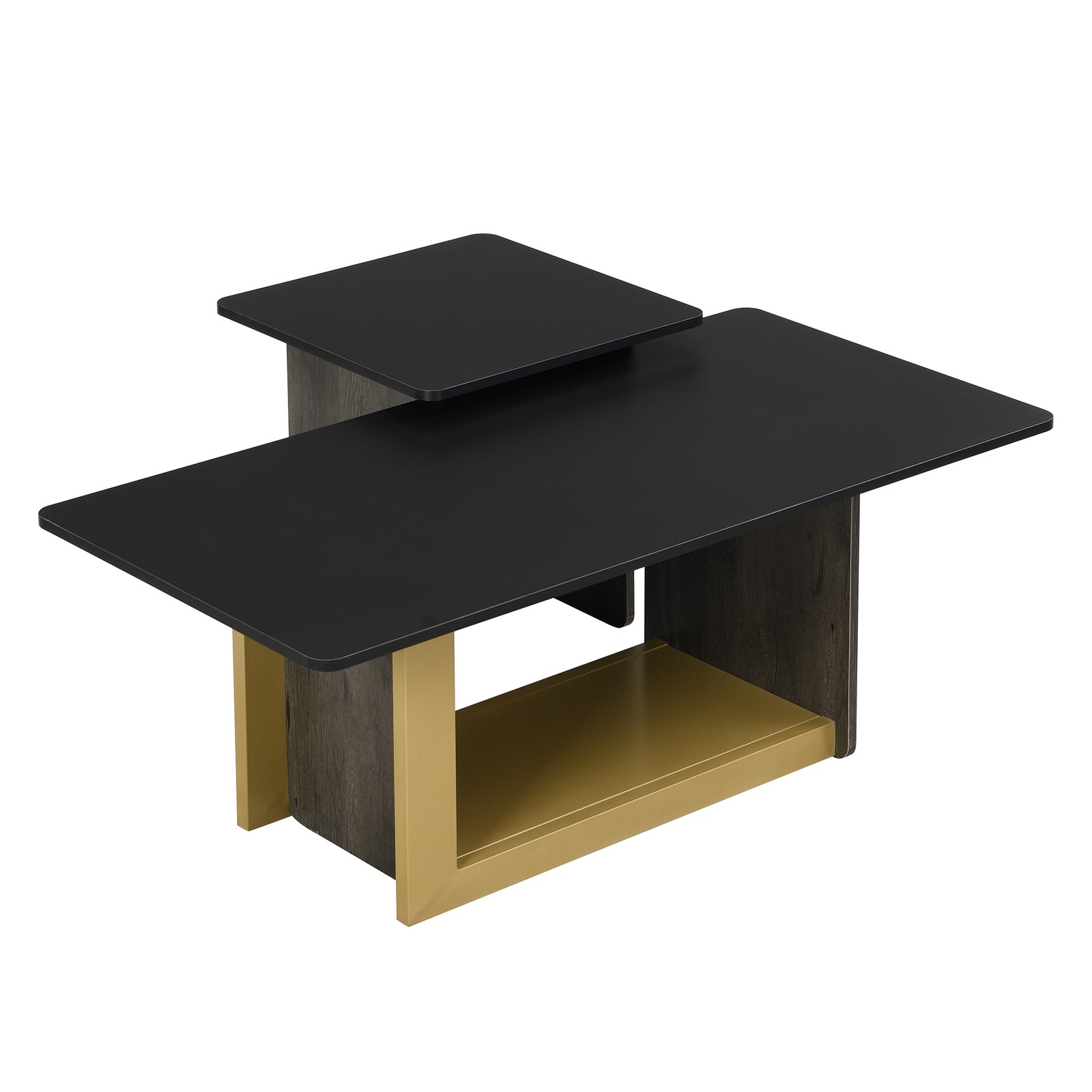 Modern Light Luxury Coffee Table Set of 2, Square MDF & Metal, Black