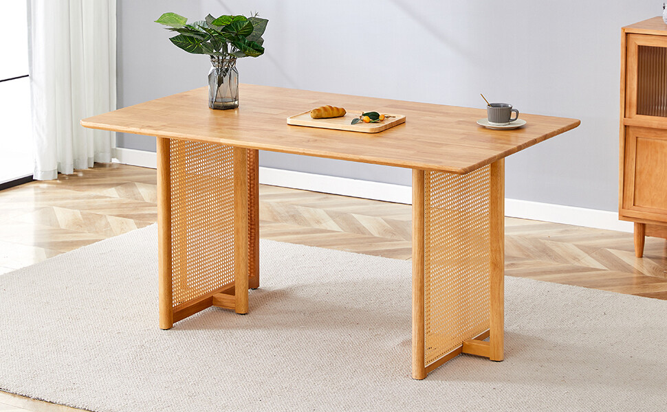 59″ Rectangular Dining Table Wooden Kitchen Table For Home Office Natural Color