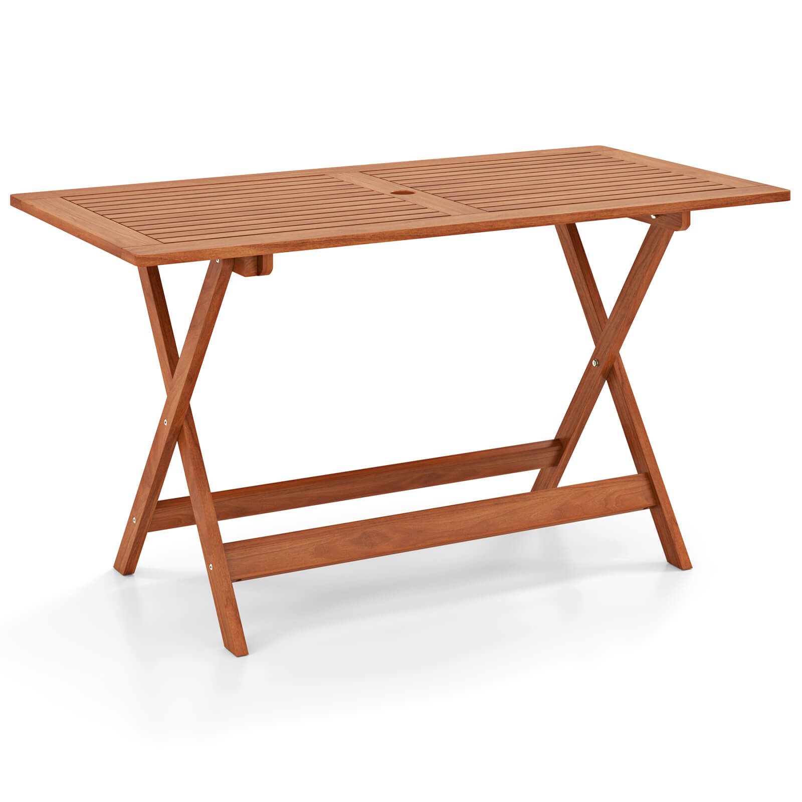 54.5″ x 27.5″ Patio Dining Table w/ Teak Painting 2″ Umbrella Hole for Balcony