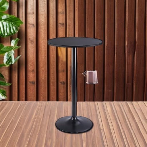 Bistro Pub Table Round Bar Height Cocktail Table Metal Base MDF Top Obsidian …