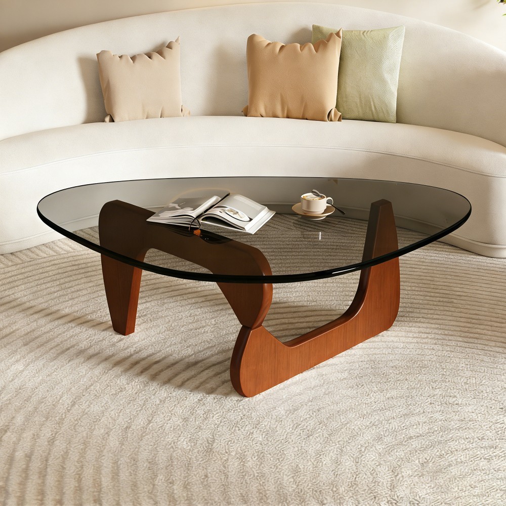 Coffee Table Mid Century Modern Center Table with Glass Top Table Wooden Leg