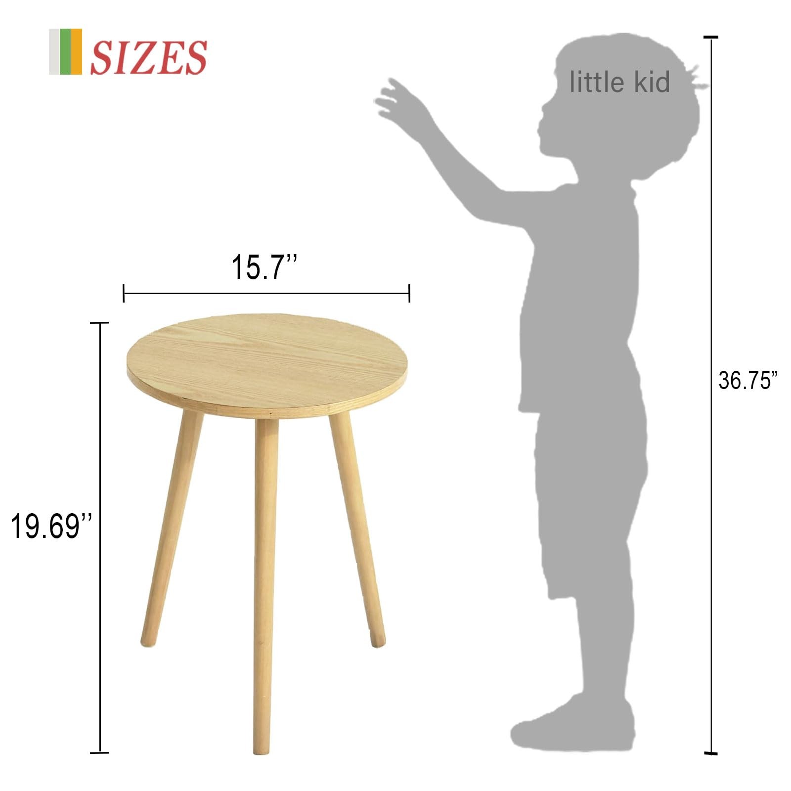 AWASEN Side Table Round, Small Accent 16 in x 16 x 19.5 in, Natural Walnut