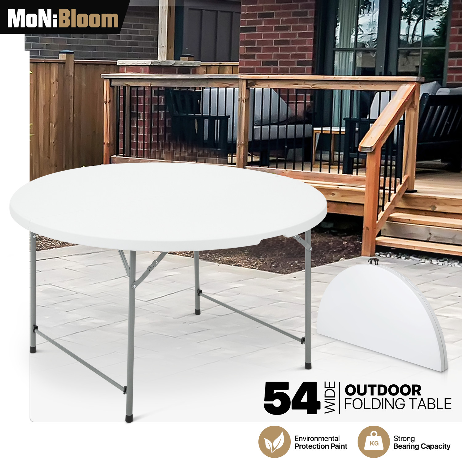 White [4.5 FT ROUND FOLDING TABLE] Outdoor Camping Barbeque Picnic Desk w/Handle