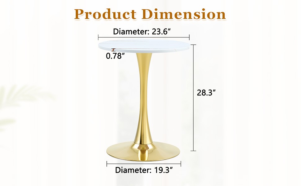 Round Tulip Dining Table 23.6″ White MDF Top Metal Pedestal Base