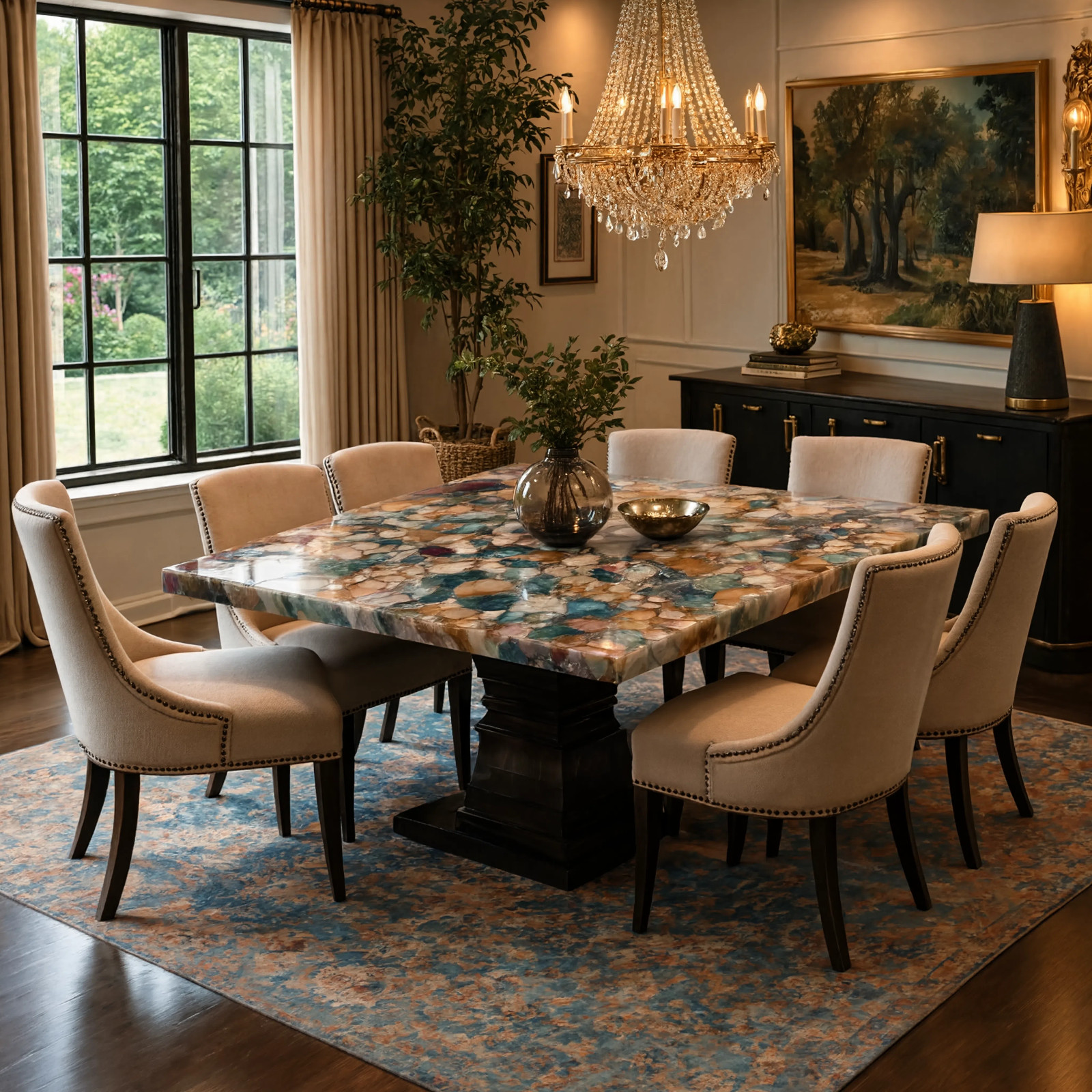 Multi Color Agate Coffee Table | Natural Stone Rectangle Cocktail Table